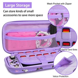 TIKOdirect Carrying Case for Switch OLED, Cute Portable Travel Bag in Lovely Pattern Design of Purple Interior with Soft Protective Case, Screen Protectors and Thumb Grip caps, Purple