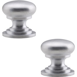 2 Pack | Victorian Round Cupboard Door Knob - 38mm Dia - Satin Chrome Cabinet Handle | Small Cupboard Door Knob - Wardrobe Cabinet Pull Handle - Suitable for Lightweight Internal Doors