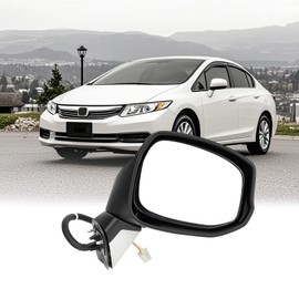 Passenger Side Right Mirror for 2012-2015 Honda Civic | Power Glass | Glossy White | 3-Pins OE Replacement Part #76202TR0A01