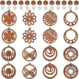SUNNYCLUE 1 Box 8 Pairs Wood Earrings Kit Wooden Charms Bohemian Round Flower Leaf Butterfly Charm Natural Wood Charm Hollow Filigree Charms for Jewellery Making Kits DIY Dangle Earrings Supplies