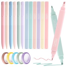 YFPOPONE Highlighters Pens Set, 6 Pcs Highlighters And 6 Pcs Gel Ink Pens, Stationery Set With 5 Pcs Pastel Clearn Tapes, Multicoloured Highlighters Pastel, Aesthetic Highlighters For Study