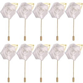 10pcs Wedding Lapel Flower Pin Rose for Man Suit Decoration-white
