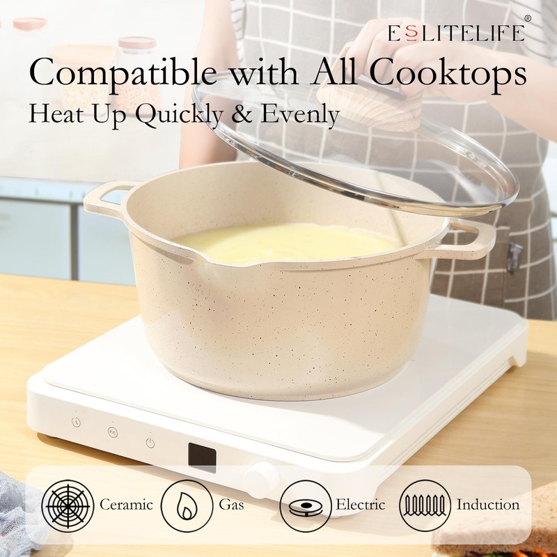 ESLITE LIFE Nonstick Cookware Sets, 7 Pcs Ceramic Coating Pots