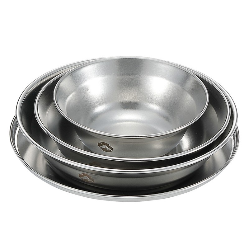 8pcs Stainless Steel Plates and Bowls Set Camping Dinner Dish