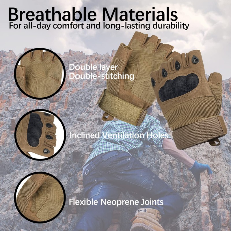 Sutekus Fingerless Tactical Gloves Touchscreen Work Gloves with Hard Knuckle