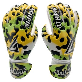 ATHPIK Goalie Goalkeeper Gloves for Kids & Youth Fingersave, pro Soccer Gloves with Grip, Football Goalie Gloves for Kids 8-12, Boys, Girls, Size 5/6/7 (Yellow&Green, 5)