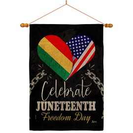 Jubilee Day Burlap House Flag - Dowel Set Black History Juneteenth Days African Americans Independence - Decoration Banner Small Garden Yard Gift Double-Sided Made in USA 28 X 40