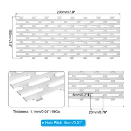 PATIKIL 7.9" x 3.9" Perforated Metal Sheets, 19Ga 0.24" Oval Hole 304 Stainless Steel Mesh Stagger Expanded Perforated Metal Plate for Ventilation Grill Security Grates