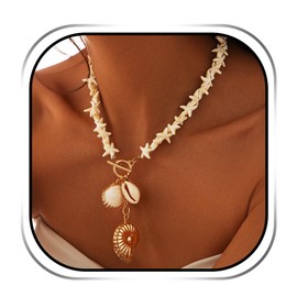 Handcess Boho Starfish Necklaces Gold Shell Pendant Necklace Star Necklace Chain for Women