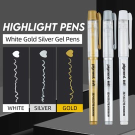 Qionew Fine Point Gel Pen,Gold/Silver/White Gel Ink Pens,0.7mm Writing Pens, Coloring Pens,Gelly Pens To Drawing on Black Paper,Gel Pens For Journaling,School Pens - Pack of 6