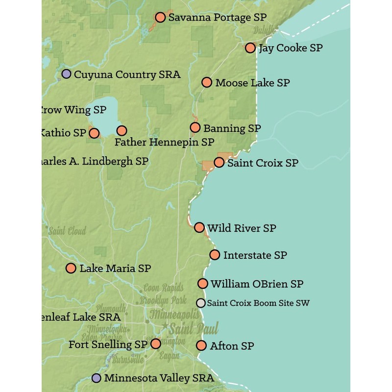 Minnesota State Parks Checklist Map 11x14 Print (Green & Aqua)