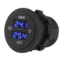 Zpana Car LED Digital Double Voltmeter, DC 12-24V Waterproof Round Panel Dual Voltage Monitor, LED Display Automotive Voltage Gauge, Compatible with Vehicle Pickup RV Dual Battery Pack (Blue)