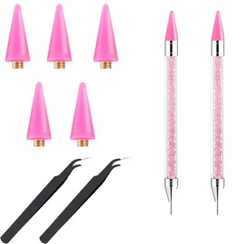 BCQTD 9 Pcs Kit Rhinestone Picker Tool & Pen,Dual-Ended Nail Art Applicator with 5 Wax Tips,2 Tweezer,2 Rhinestones Applicator Picker Dotting Wax Pen for DIY Manicure,Craft Gem Setting