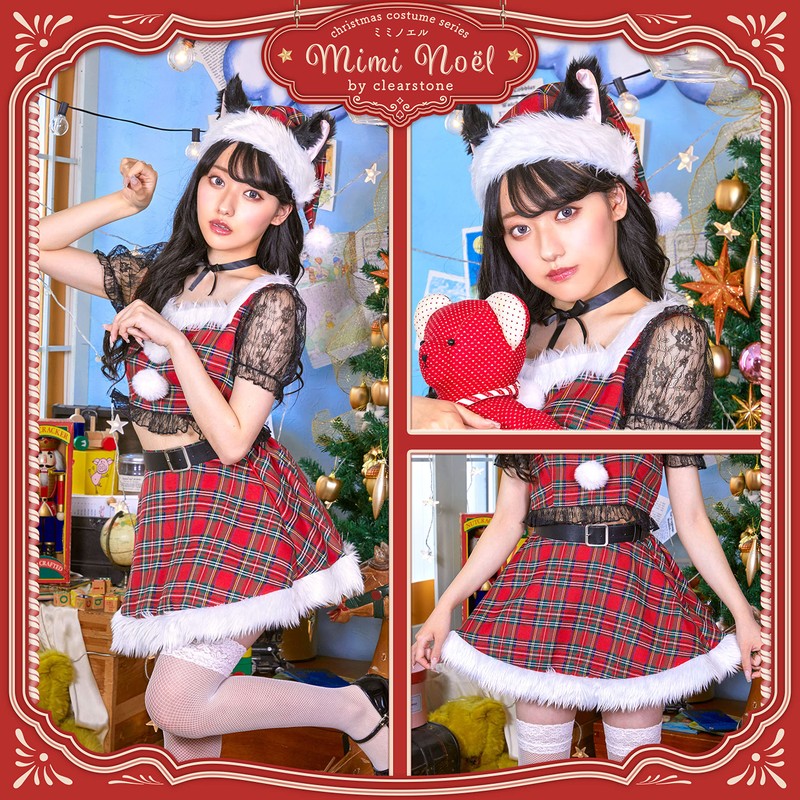 Clear Stone Miminoel Cosplay Christmas Kitty Check Santa Cat Ears