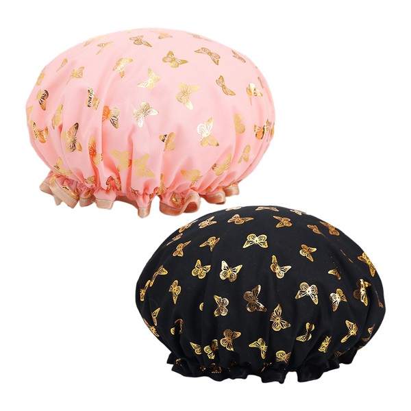 2 Women's Double Layer Shower Caps, Ear Covering, Waterproof Hair
