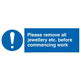 Viking Signs MH200-L15-V"Please Remove All Jewellery Etc. Before Commencing Work" Sign, Vinyl, 50 mm H x 150 mm W