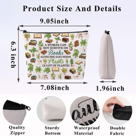 PLITI Plant Lover Gift Bookworm Gift A Woman Can Not Survive On Books Alone She Also Needs Plants Makeup Bag for Gardener (Woman Needs Plants bagCA)