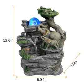 BEAMNOVA Tabletop Fountain, Indoor Water Feature with Elephant Sculpture & Spinning Ball, Feng Shui Relaxation Fountain for Home Office Desk Decor, Soothing Water Sounds, Quiet Pump