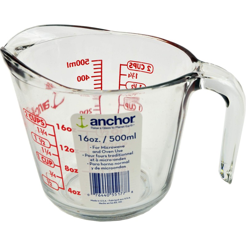 Anchor Hocking 2 Cup (16 Ounce) Glass Measuring Cup, clear