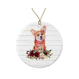 LillaGifts Corgi Ornament - Pet Gift Dog Ornament - Corgi Christmas Ornament - Corgi Dog Ornament - Gift Ceramic Holiday Decoration Present Both Sides, White