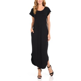 bluensquare Maxi Dress for Women with Pockets Round Neck Various Printed Long Dress (Small, Solid Black)