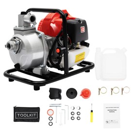 ZERNEIL 1 Inch Gas Powered Water Transfer Pump, 2-Stroke 1.7HP Gasoline Semi-Trash Water Pump 6500RPM Air cooled High Pressure Irrigation Transfer Pump with Complete Kits, for Irrigation (19.6 LBS)