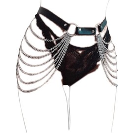 BAQOEYII Punk Leather Belly Waist Chain Belt,Punk Sexy Gothic Jewelry Accessories Waist Chain Goth Belt Silver Layered Body Chains