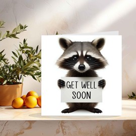 Get Well Soon Card - Raccoon - Speedy Recovery 145x145mm