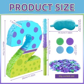 16 Inch Monster Number 2 Pinata, Monster Birthday Party Decorations with Stick Blindfold Confetti for Girls Boys Birthday Activity Game Gift (2nd)