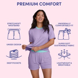 Jambys Boxers With Pockets | House Shorts Unisex Lounge & Sleep Shorts for Women and Men, Comfortable Modal Spandex Multi-Use Pajama Shorts, Womens & Mens Boxer Sweat Shorts | Lavender/Mint | XS