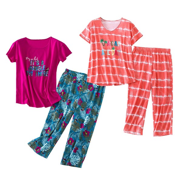 HOWINCO 2 Pack Womens Plus Size Pajama Sets Cotton Pj