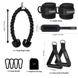 CRRXIN Cable Attachments for Home Gym, LAT Pulldown Attachment, Exercise Machine Attachments,Tricep Rope, Ankle Strap for Cable Machine & Double D Handles