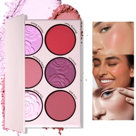 6 Colors Blush Eyeshadows Palette, Matte Contour Powder, Long-Lasting Pink Powder Blusher for Women, Multi-Functional Make-up Palettes, Smooth Facial Blusher Palette