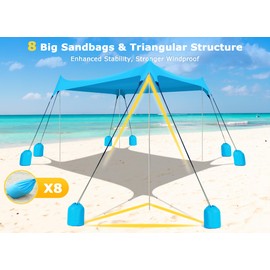 Gorich Beach Tent Sun Shelter with 8 Sandbags, UPF50+ Protection & Windproof Pop Up Beach Canopy Tent Sun Shade for Family, Travel & Camping, Easy Setup Canopy Umbrella