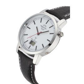 Master Time MTGA-10592-20L Radio Quartz Men's Watch Analogue Digital with Leather Strap, silver, Modern