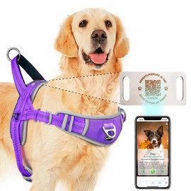 ADVENTUREMORE No Pull Large Dog Harness with QR Code Dog Tag, Adjustable Reflective Breathable Dog Vest Escape Proof Dog Harness with Easy Control Front Clip Handle for Training Walking XL Purple
