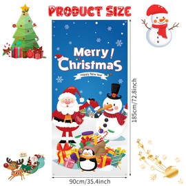 Christmas Door Banner Decorations, Blue Merry Christmas Door Cover with Cute Santa Claus Snowman, Happy New Year Door Sign Backdrop for Outdoor Winter Holiday Home Yard Garden Xmas Party Supplies