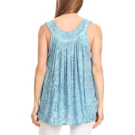 Sakkas 52531 Bohemian Summer Sleeveless Blouse - Turquoise - One Size