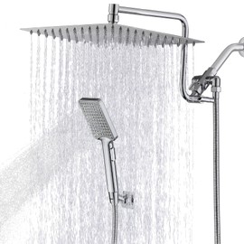 YDmeet 12 Inch Shower Head with Handheld Spray Combo- Rain Shower Head with Handheld- Stainless Steel Height Adjustable 12" Extension Arm with 3 Setting Diverter Extra Long Shower Hose- Chrome