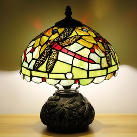 Small Tiffany Table Lamp Blue Bead Style Stained Glass Desk Lamp 10X11.5 Inch Mushroom Table Light for Office Home Living Room Bedroom