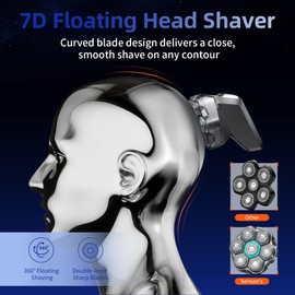 kensen Electric Head Shaver for Bald Men, Electric Razor for Men, 7D Magnetic Detachable Floating Heads with Dual Speed, IPX6 Waterproof Wet Dry Shaver, Cordless Bald Head Shavers with LED Display