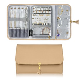 MATEIN Large Jewelry Organizer Travel, Portable Jewelry Case for Travelling, Tangle Free Necklace Storage Roll Bag for Earring Ring Bracelet, Travel Gifts for Women, Brown