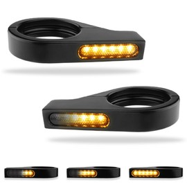 Motorcycle Fork Mounted LED Turn Signals 39-41mm Switchback Sequential Amber Light with Bracket Indicater Compatible with Harley Davidson Honda Yamaha Cruiser Street Bike (Black-Amber(39-41mm))