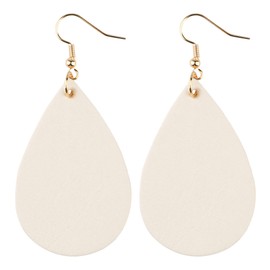 Leather Dangle Earrings Genuine Leather Teardrop Lightweight Gift for women (Beige 1)