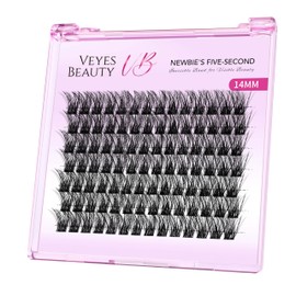 VEYESBEAUTY Lash Clusters Individual Eyelash Extensions Thin & Invisible Band DIY False Eyelashes for Self-application Newbie's Five-Second Series Natural Wispy Lash Tray, Boldeye 14mm Single Length