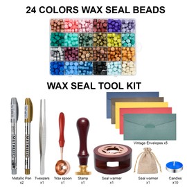 iTERYOU Wax Seal Stamp Kit with Gift Box, 24 Colors and 624 Pcs Wax Seal Kit with Wax Metallic Pens, Tweezers,10PCS Candles and 5 PCS Envelopes for Gift and Craft-Little Mermaid