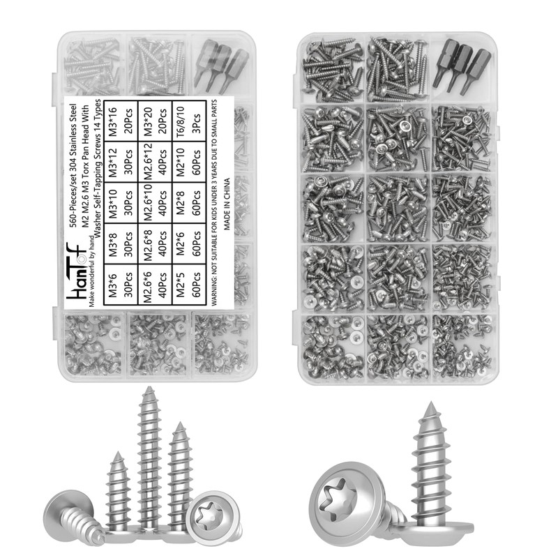 560 Pcs Torx Self Tapping Screws, Tiny M2 M2.5 M3