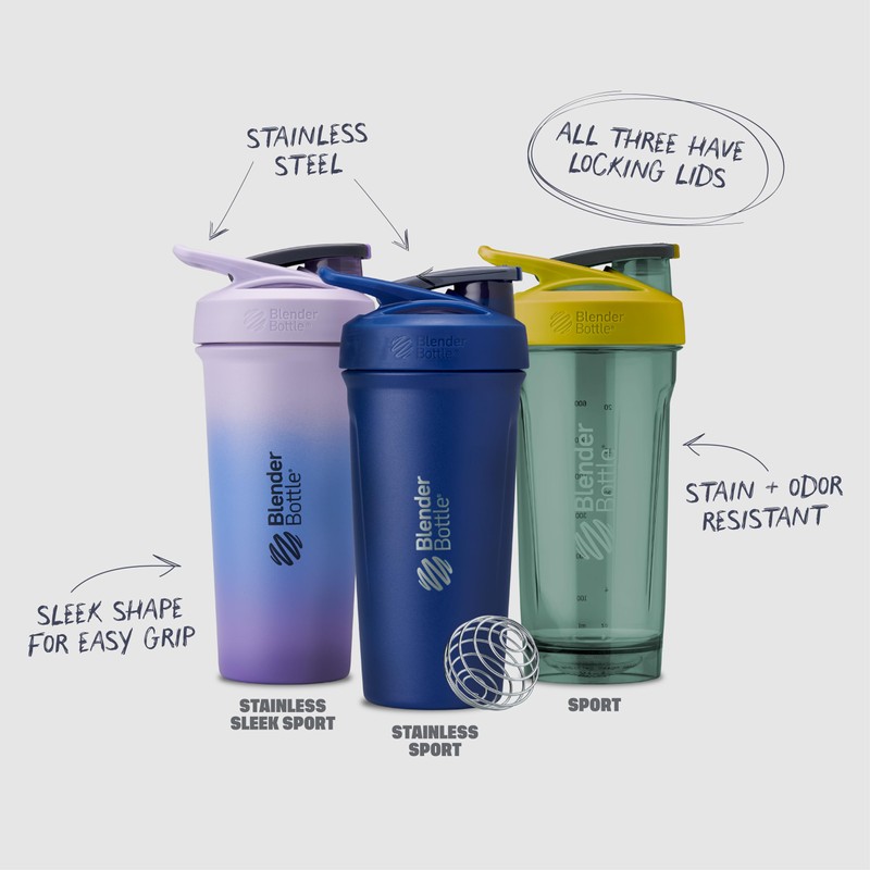 BlenderBottle Strada Tritan Shaker Bottle with Locking Lid, 28-Ounce, White