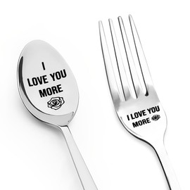 I Love You More Spoon Fork Set for Women Men Christmas Gifts for Grandma Grandpa Anniversary Birthday Gift for Mom Dad Boyfriend Girlfriend Couple Gift for Wife Husband Wedding Gift for Fiance Fiancee
