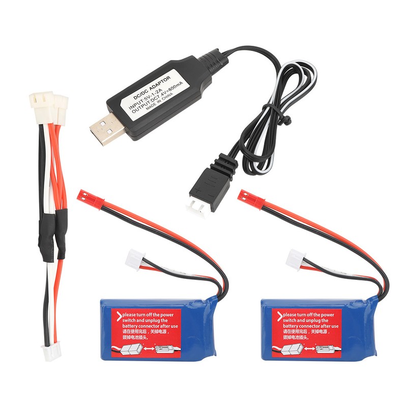 2Pcs 7.4V 1100mAh Lithium Battery with USB Cable Fit for